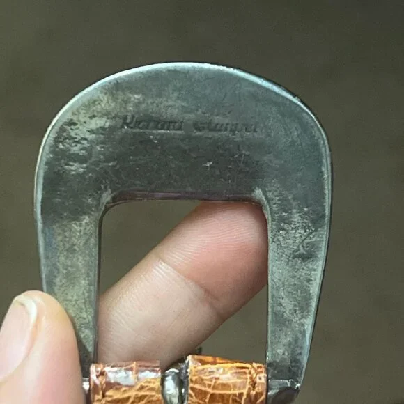 Richard Gampel Belt, Brown Vintage, Crocodile, Made in France, Brown Belt 38" - Picture 8 of 8